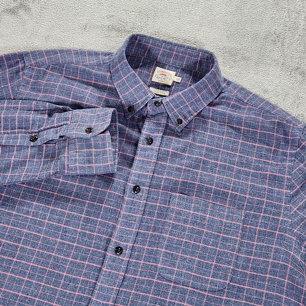 Faherty Brand Shirt Mens‎ Large Blue Plaid Featherweight Flannel Organic Cotton